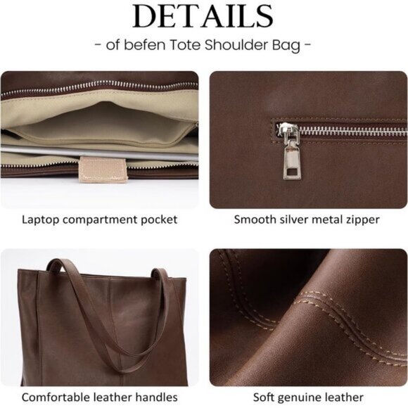 ⚡Women Vintage Dark Brown Genuine Leather Shoulder Laptop Compartment Handbag - Picture 5 of 7